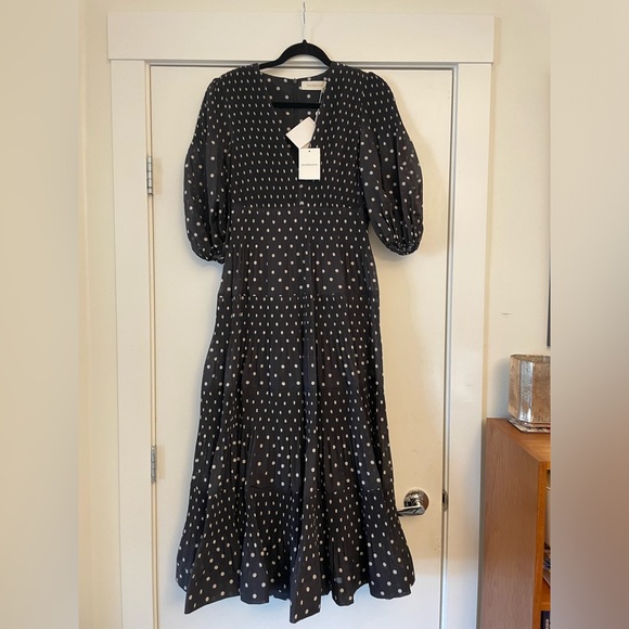 Gorgeous zimmermann pleated midi dress Sz 3 (US 8) black with white polka dots - Picture 8 of 14